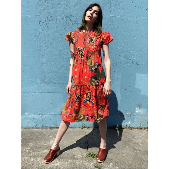 Nooworks Frida Pride Tiger Dress Stretch Cotton Bright Print Medium EUC - Picture 9 of 9